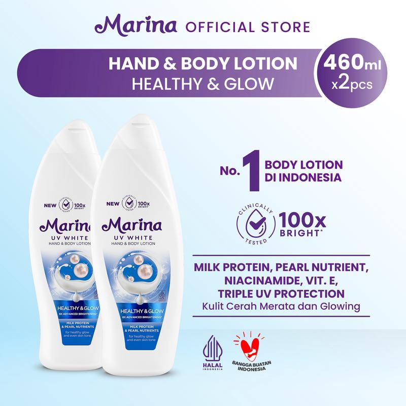 Marina Hand Body Lotion UV White - Healthy & Glow [460 ml / 2 pcs] Exp : 09.2027 - Mencerahkan Kulit 0