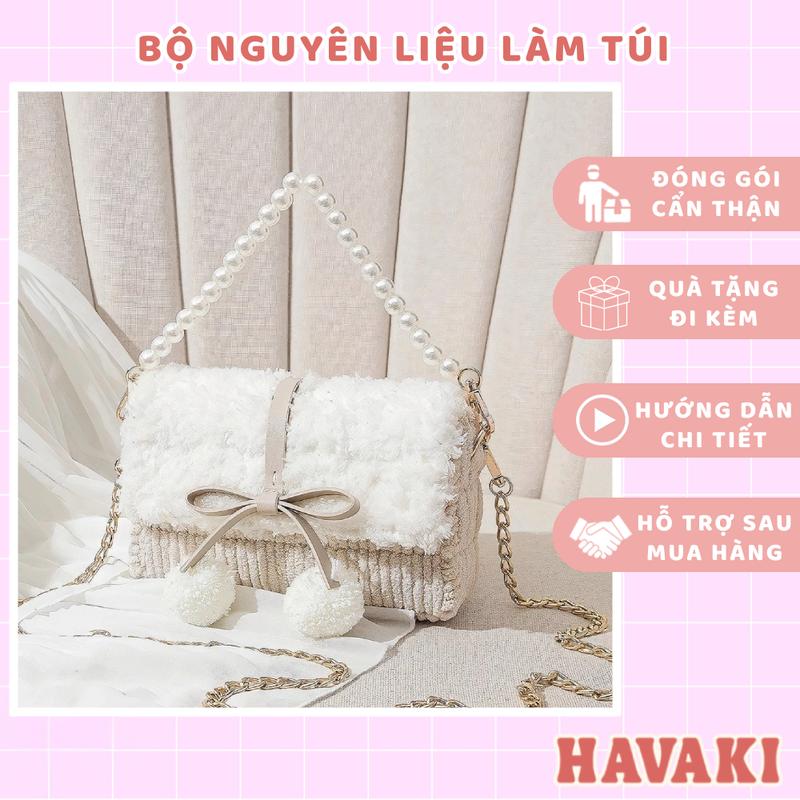 Bộ túi đeo chéo tự đan handmade Pom Pom, túi len DIY - Phụ kiện đan túi HAVAKI