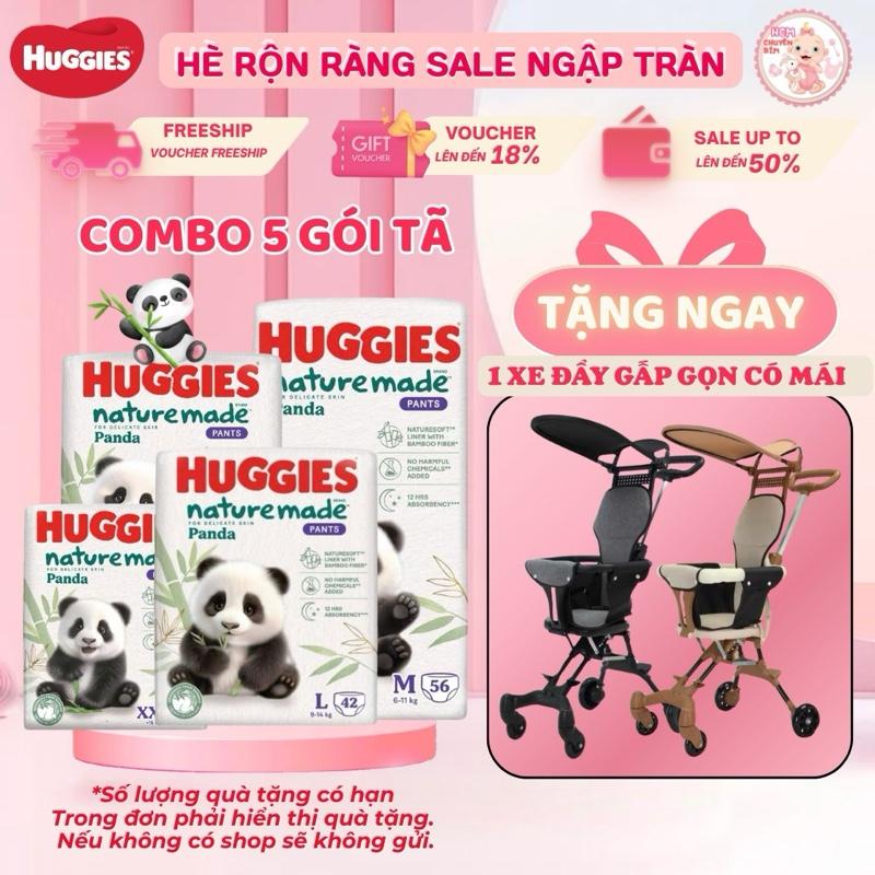 Combo 5 Tã Quần HUGGIES Nature Made Panda Size M56/L42/XL36/XXL24