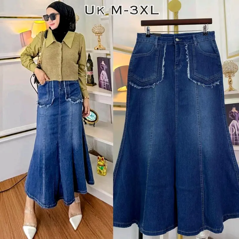Rok jeans stret duyung Rok wanita jeans rawis Rok wanita terlaris 0