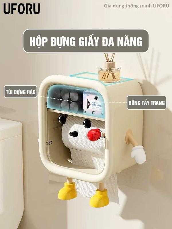 Hộp đựng giấy đa năng treo tường đựng bông tẩy trang đồ skincare giấy vệ sinh có gắn phụ kiện trang trí - UF751