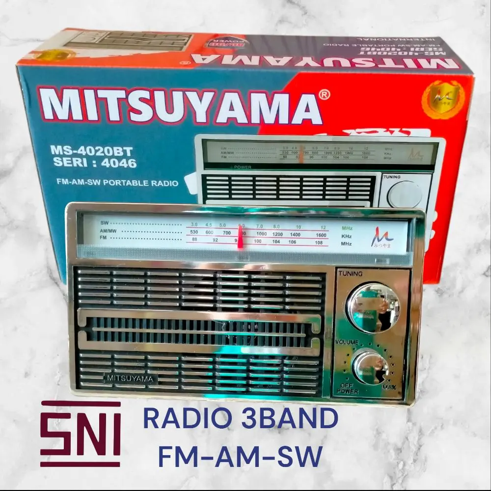 MITSUYAMA Radio Portable Internasional 3 Band FM-AM-SW AC 220V DC Baterai 3V 2xA1 Speaker 8cm Seri 4046 SNI MS-4020BT