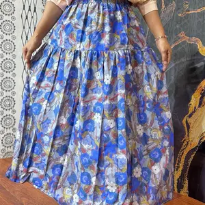 NV0125 Rok Panjang Motif Bunga Biru Elegan untuk Tampilan Stylish dan Menawan