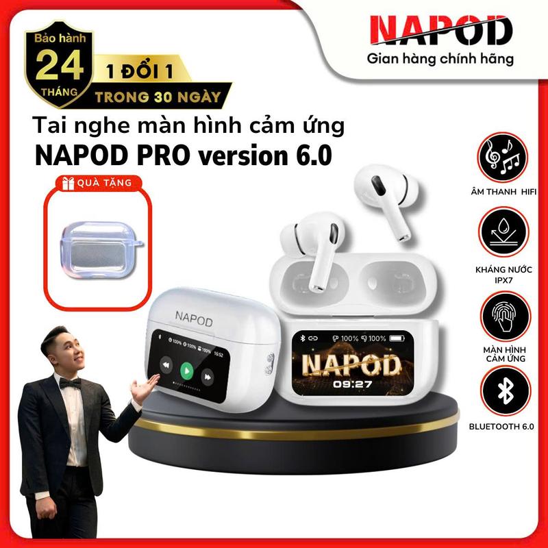 [VINHBANHBO - ĐỘC QUYỀN] Kèm Ốp Phiên bản nâng cấp Tai nghe Bluetooth Chính Hãng NAPOD PRO Màn Hình cảm ứng Thông Minh Chống ồn ENC/ANC Kháng nước IPX6 EQ Cân bằng âm Thanh