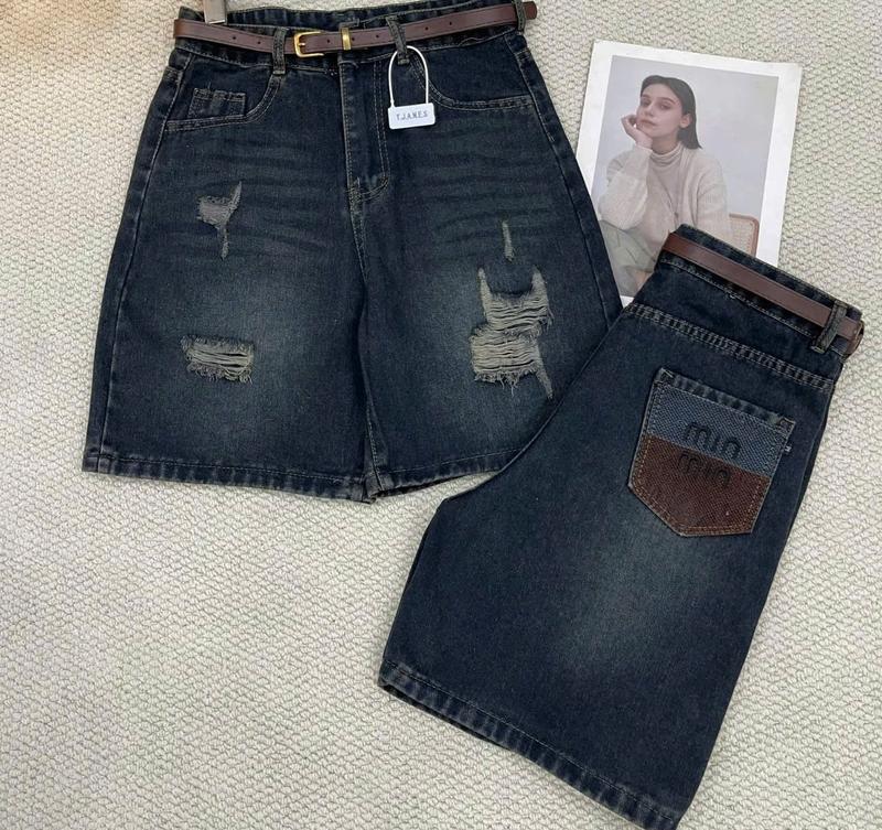 MIN Quần Ngố Rách Nhẹ Thêu Min Cạp Cao Ống Suông Quần Jean Nữ Women Pants Chất Liệu Bò Mền Giúp Quần Êm Ái Thoải Mái Khi Mặc Phong Cách Khỏe Mạnh Cho Mùa Hè