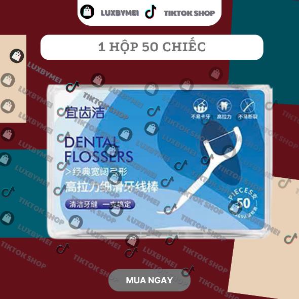 1 Hộp 50 Chiếc Tăm Chỉ Nha Khoa Tiệt Trùng, Tăm Nha Khoa Vệ Sinh Kẽ Răng Chuyên Dụng tăm chinhakhoa