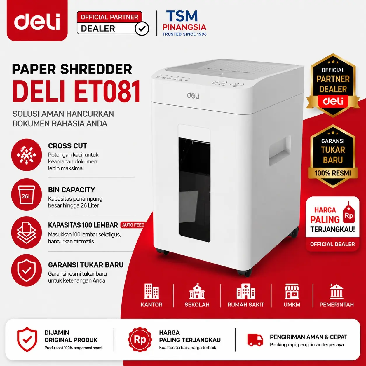 DELI ET081 Mesin Penghancur Kertas - Paper Shredder Deli T081 Garansi Resmi 1 Thn