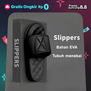 Sandal karet pria dewasa empuk EVA Sendal pria slop terbaru casual EVA cowok remaja murah kekinian anti slip Hitam
