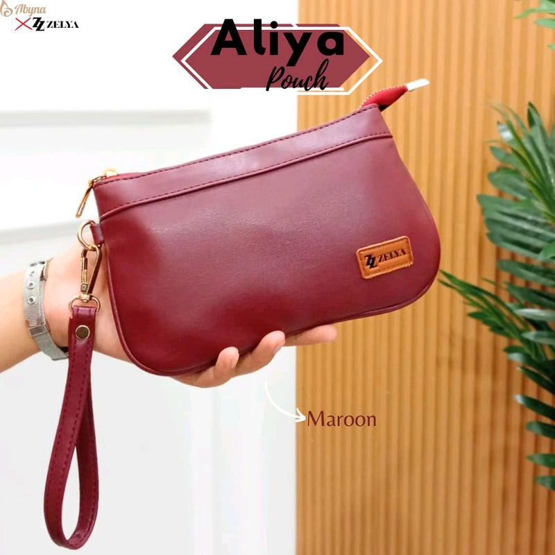 (ZELYA) ALIYA BY ZELYA, Dompet wanita muat hp, 2 ruang resleting, dompet panjang Kulit, multifungsi Hitam dompet Anti Gores Chic Clutches & Wristlets 4