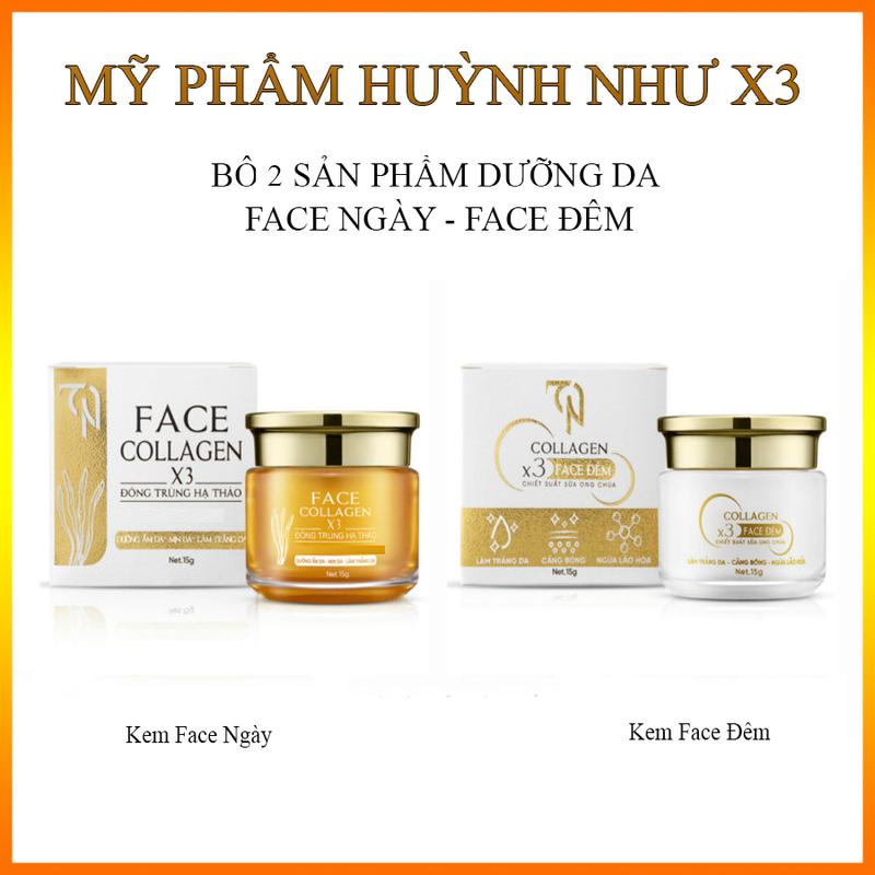 Kem Dưỡng Da Mặt Ban Ngày + Đêm Collagen x3 - Mỹ Phẩm Đông Anh Huỳnh Như Skincare Dưỡng Ẩm Da