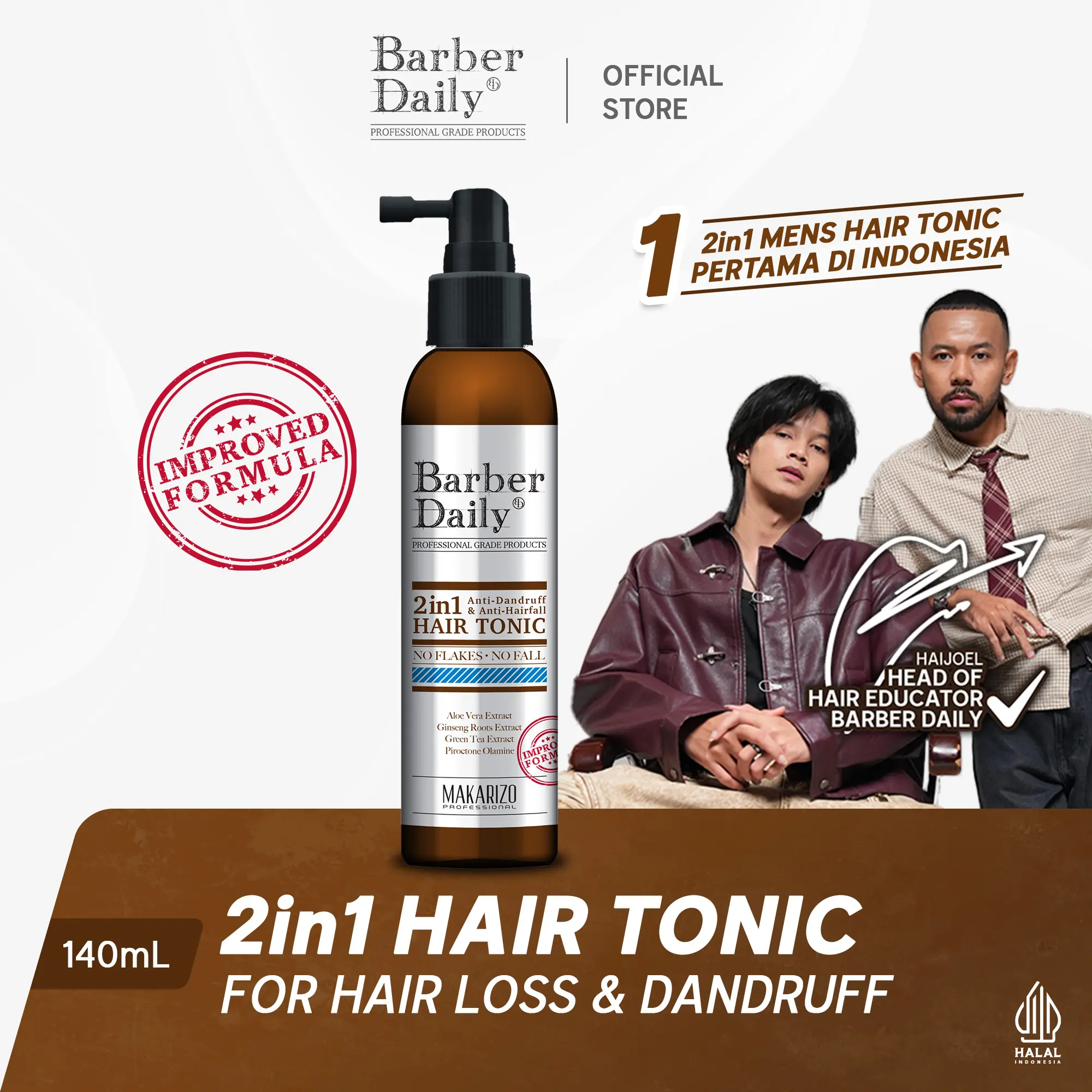 Barber Daily 2in1 Hair Tonic 140mL - (Improved Formulation) Tonik Rambut Anti Ketombe dan Anti Rontok