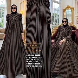 Gamis Princes Shr Marbela Motif Salur Garis COD Muslim Wanita Dress Lebaran Syari Dewasa Mewah Remaja dengan Lengan Gelembung