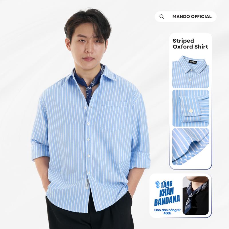 SHT048 Áo Sơ Mi Striped-Oxford Shirt Xanh Kẻ Sọc Oversized Phong Cách Hàn Quốc MANDO Menswear