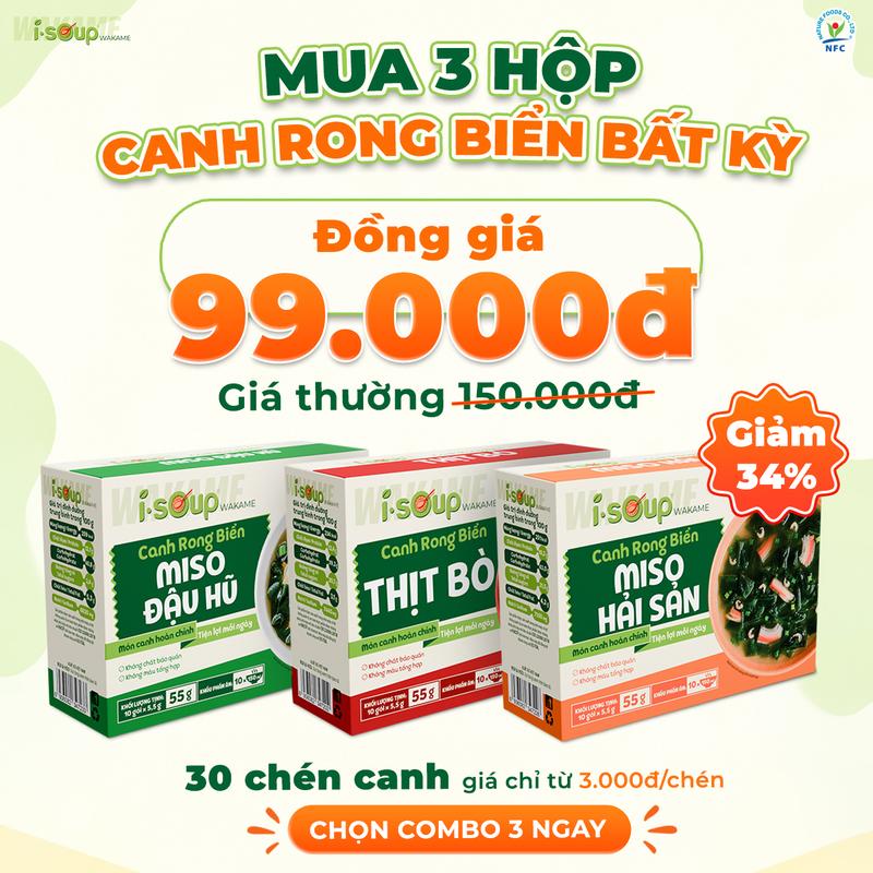 Set 3 Hộp Canh Isoup Wakame Mix Vị Tự Chọn Ăn Liền Tiện Lợi 3 Phút (Hộp/10 Gói) - 30 Lần Ăn