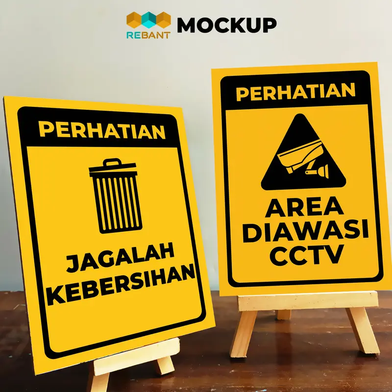Hiasan Dinding Sign Peringatan (15x20cm) Prohibition Sign Kuning Wall Decor untuk Kantor, Rumah dan Cafe 0
