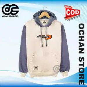 Hoodie Reglan Pria Wanita distro Warna Cream Denim Motif Sablon Helizer3 Bahan Katun Sweater Baju Unisex Dewasa