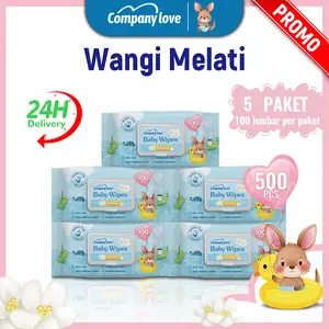 Tisu Basah Bayi Isi 500 Lembar  Wangi Melati Company Love Tisu Basah 5 Packs x 100 Lembar Bebas Alkohol Tebal Lembut Mencegah Keringat Popok Wangi Segar Alami - Wipes