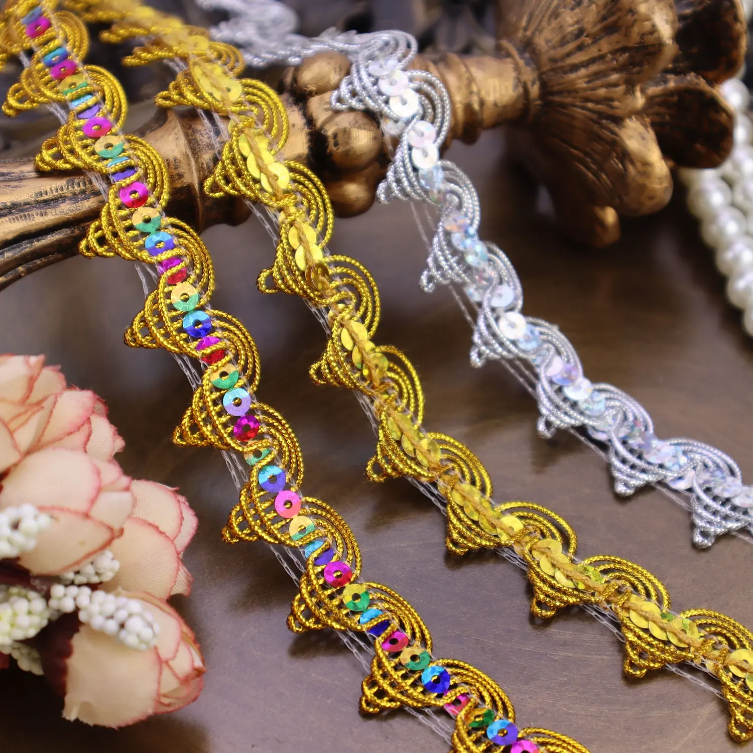 2 Yards Braid Lace Trim Sequin Ribbon Trim For Sewing Home Decoration