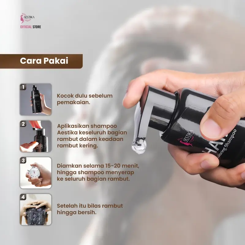 AESTIKA Hair Coloring Shampoo Light Brown - Shampo Penutup Uban (Coklat Terang) 100ml Cat Pewarna 3