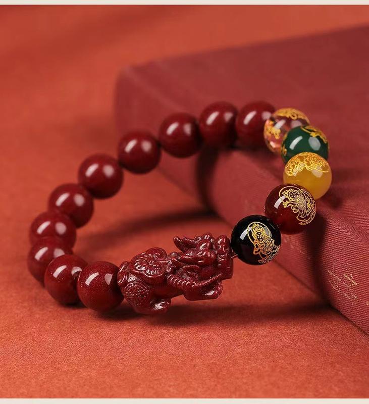 [Chu Sa May Mắn Hót 10mm ] Vòng tay chu sa Pixiu cát vàng tím tự nhiên thần tài năm phương , Làm quà tặng hay đeo đều đẹp 4