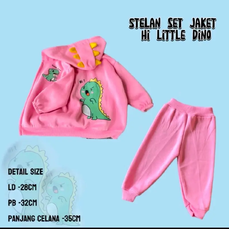setela jaket bayi motif dino jaket dan celana 0-12 bulan bahan Katun fleece 1
