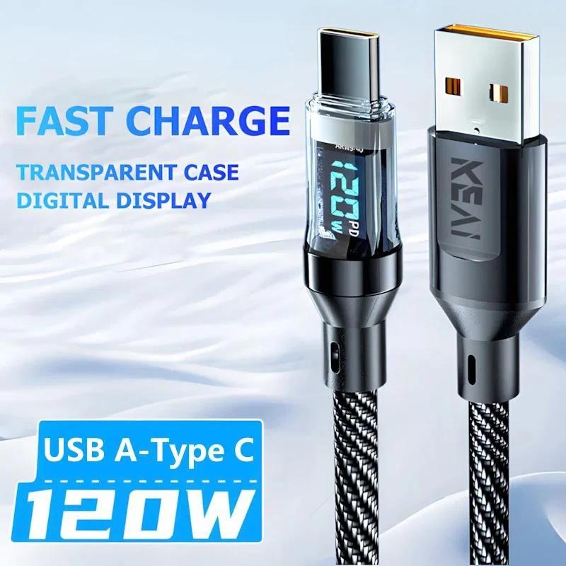 Cáp sạc siêu nhanh 100W 5A USB C Type C, cáp dữ liệu USB sang Type-C có màn hình LED kỹ thuật số dành cho Samsung Xiaomi Redmi OnePlus OPPO,Lò,bao,PD20W,cucsac