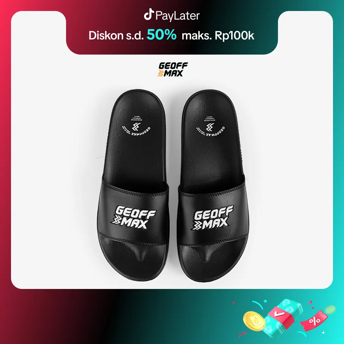 Geoff Max - Sletz Black | Sandal Pria Wanita Sendal Slop Selop Slipper Karet Anti Licin