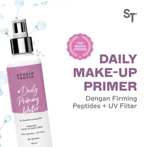 STUDIO TROPIK Daily Priming Water | Primer Face Mist Spray Rekomendasi MUA | Makeup Complexion | Semua jenis kulit | Dengan Peptide dan UV Filter | Finish Healthy skin