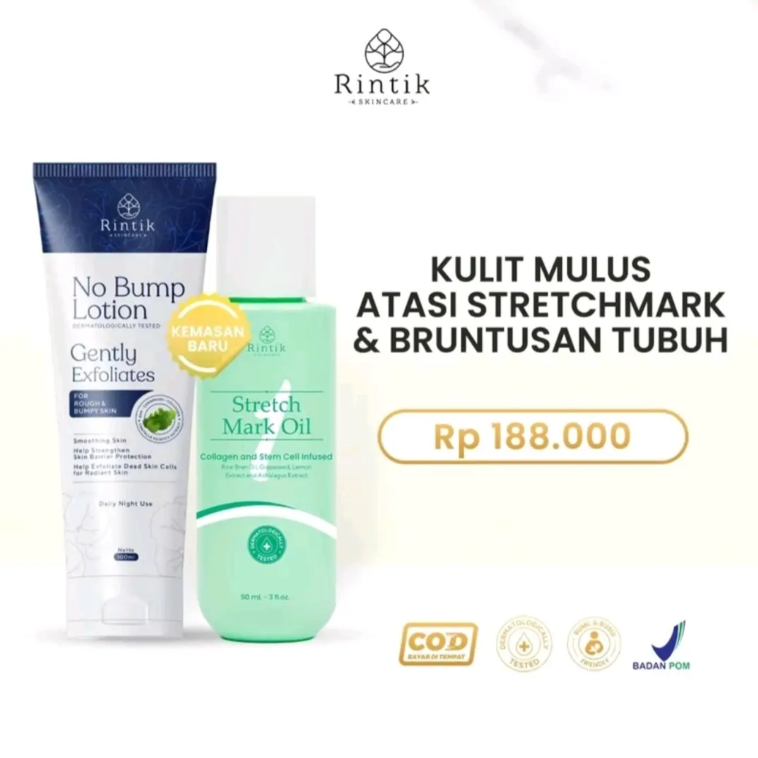 Bundling Pudarkan Stretchmark/ Bekas Luka Chicken Skin &Jerawat Punggung ( Stretch Mark Oil 90 Ml + No Bump Lotion 100ml ) Perawatan Ibu Hamil % Remaja