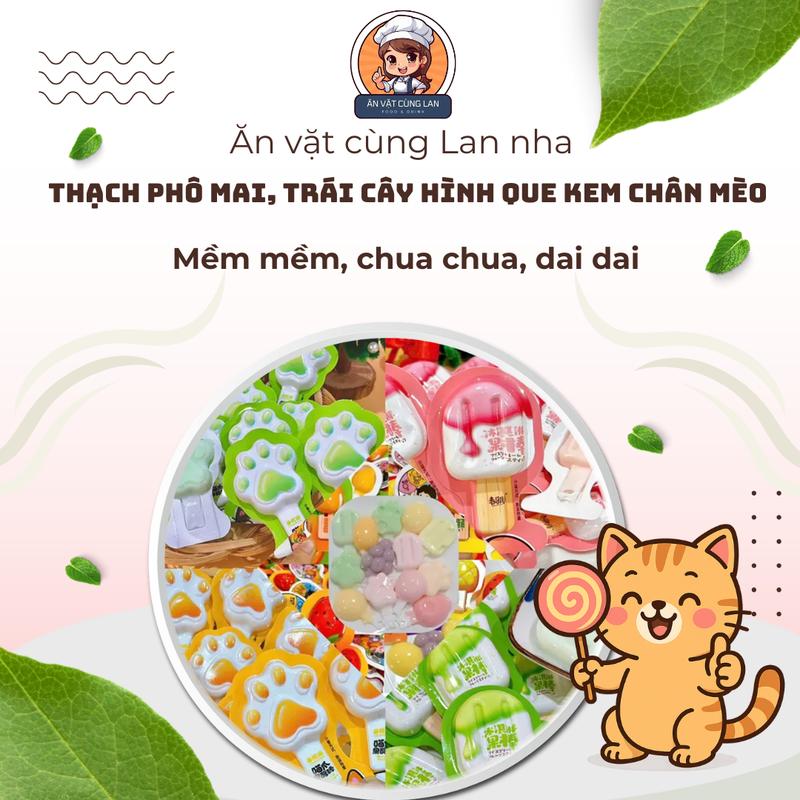 Thạch Phô Mai Sữa Chua, Thạch Trái Cây Hình Que Kem Chân Mèo Mềm Mềm Chua Chua Dai Dai - Ăn Vặt Cùng Lan