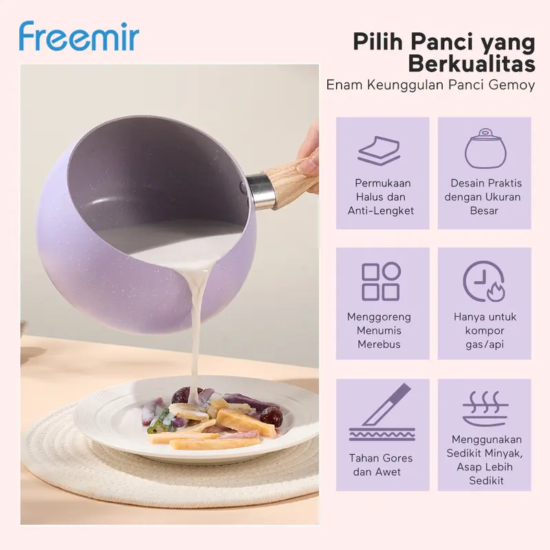 [EXCLUSIVE] Freemir Panci Susu Gemoy 16 cm Batu Granit dengan Tutup Kaca Cekung Anti Lengket Peralatan Aman untuk MPASI Bayi Dapur Kayu 2
