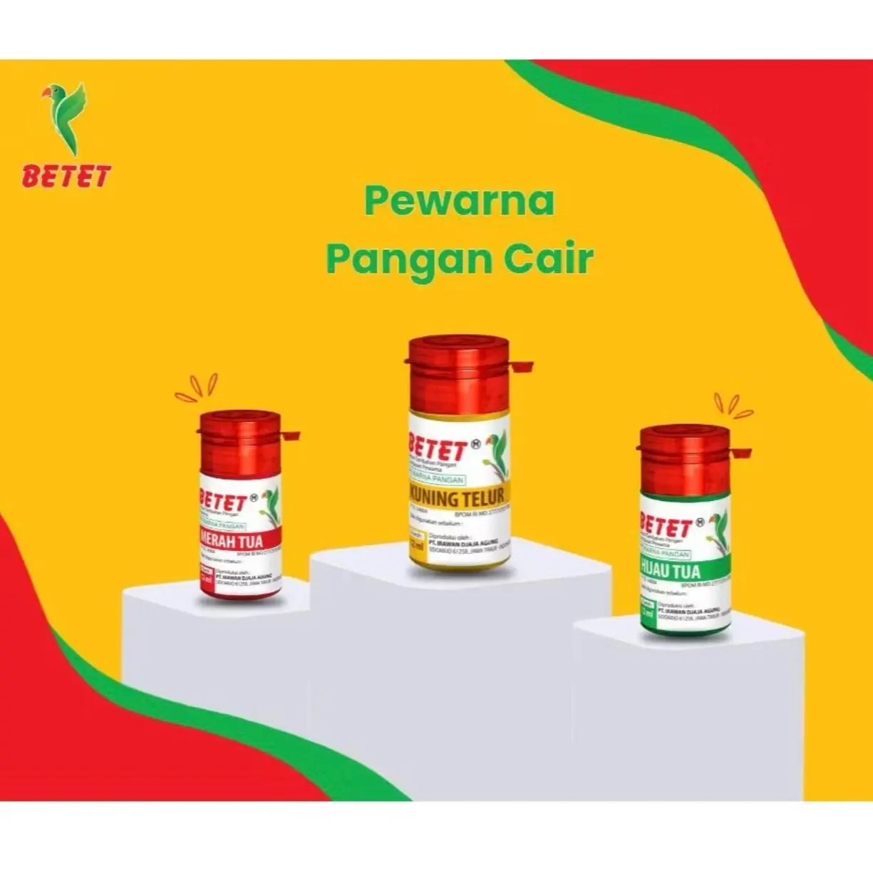 BETET - Pewarna Pangan Cair Hijau, Kuning, Merah 12ml | Pewarna Makanan BPOM, Halal & Food Grade untuk Kue & Minuman