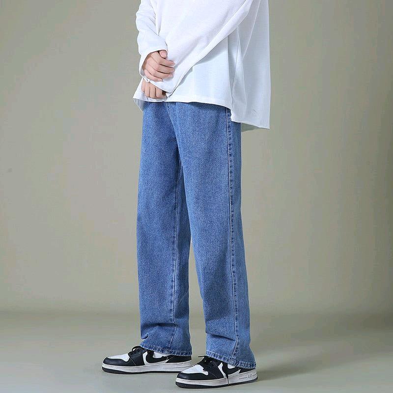 Celana Panjang Pria Jeans Loose Pant Korean Style Gombrang Hitam Muda Tebal Distro 6