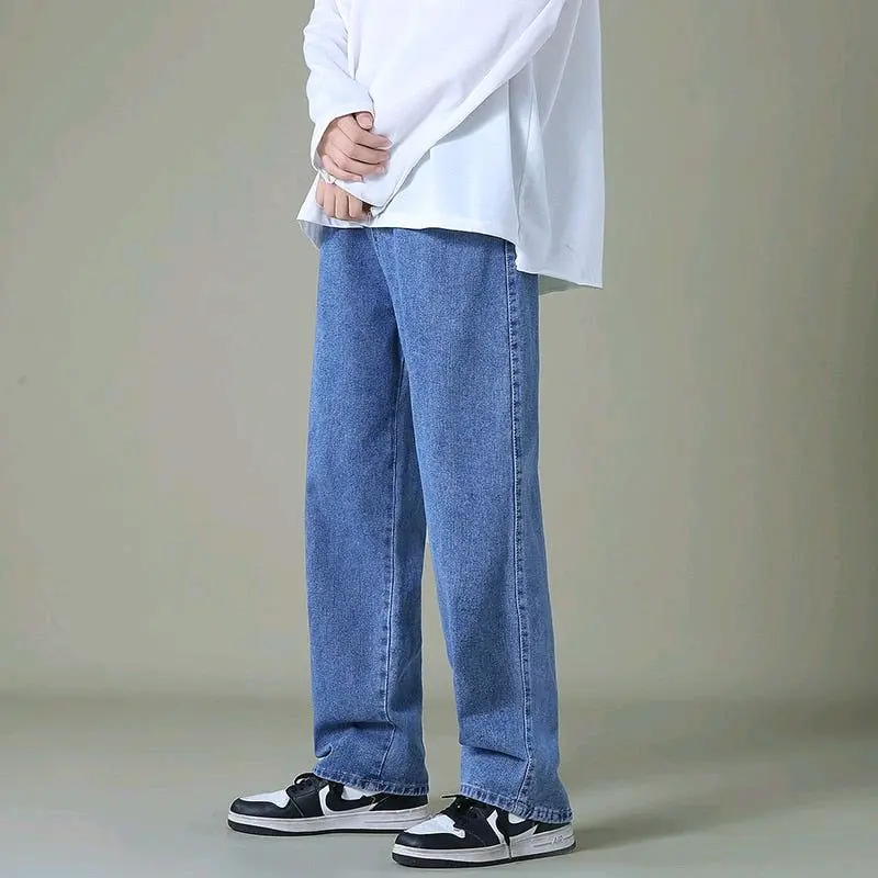 Celana Panjang Pria Jeans Loose Pant Korean Style Gombrang Hitam Muda Tebal Distro 5