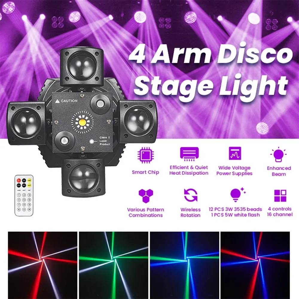 KEMAX Lampu Sorot LED Laser Beam Disco RGBW Moving Head DMX512 48W - KM4 - Black