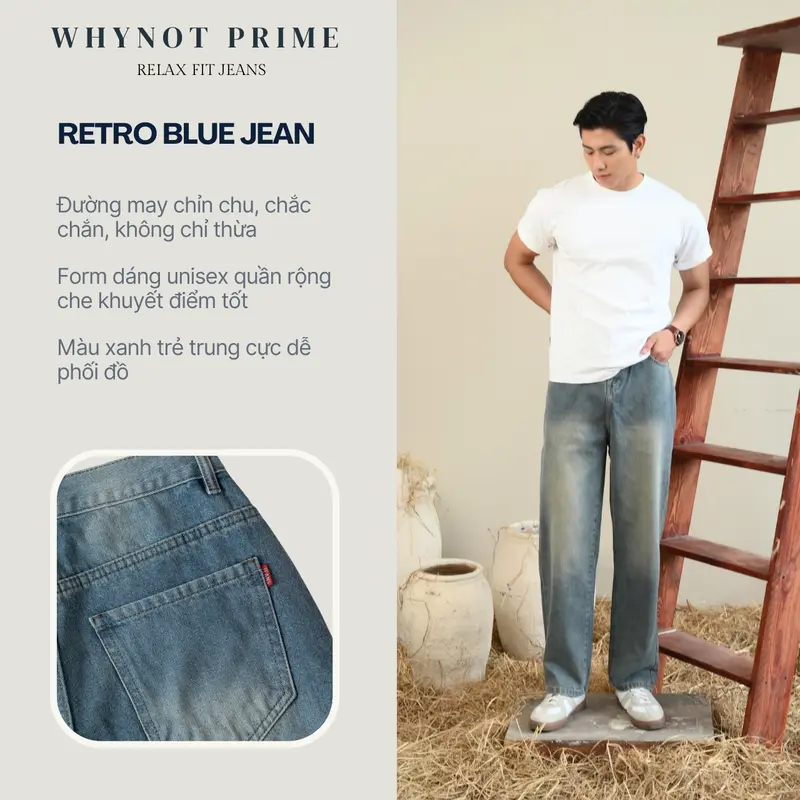 [PHIÊN BẢN CAO CẤP] Quần Jean WHYNOT PRIME 5 Màu | Quần Jean Nam Ống Suông Rộng Mallard Blue Wash Phong Cách Retro JBGWTG 4