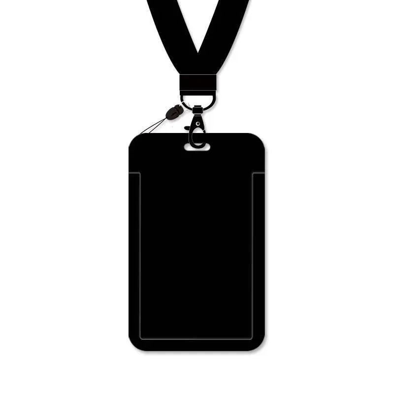 black card holder with long lanyard for car card worker student card cover meal card ID case school card protective white and black hard case
