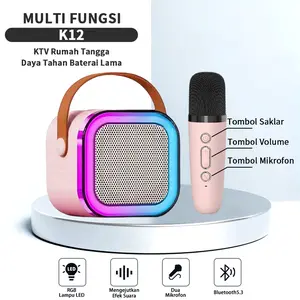 【Rendah 2025】YUUKI K12 Speaker Bluetooth 2Mic 1 Set Karaoke Speaker KTV Cute Wireless Lucu Portabel Luar Ruangan Bass