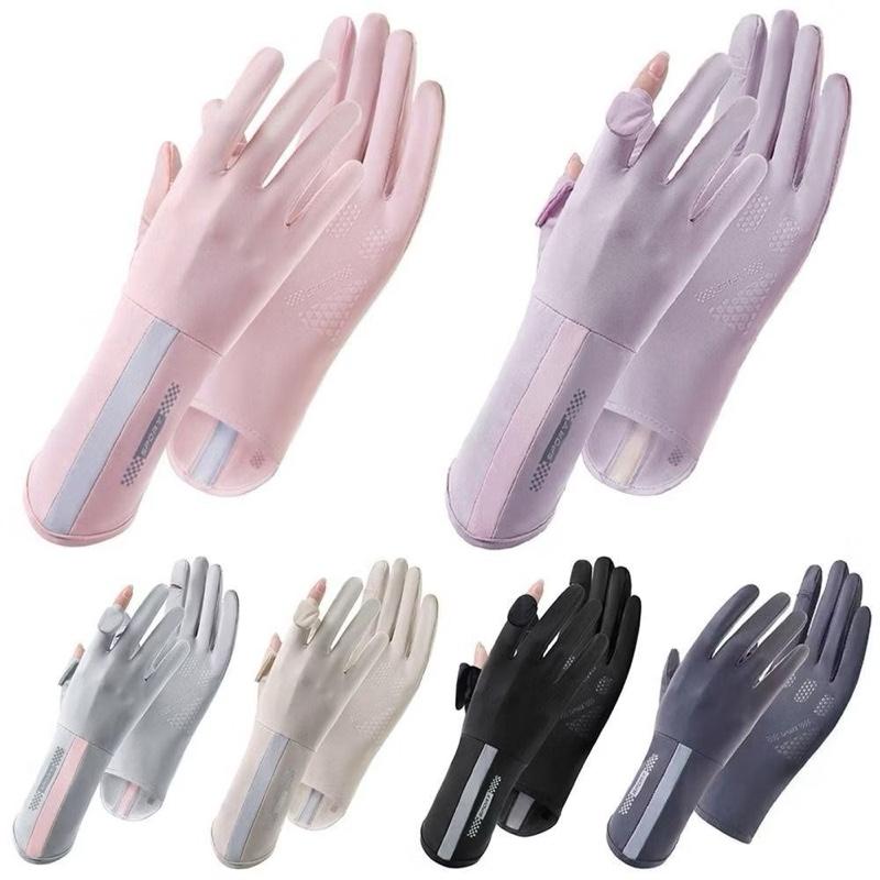 Găng Tay Chống Nắng UPF50+ Chống Tia UVA UVB Thun Lụa Lạnh Thoáng Khí Chống Trượt Lái Xe Mở Đầu Ngón Tay chong nang
