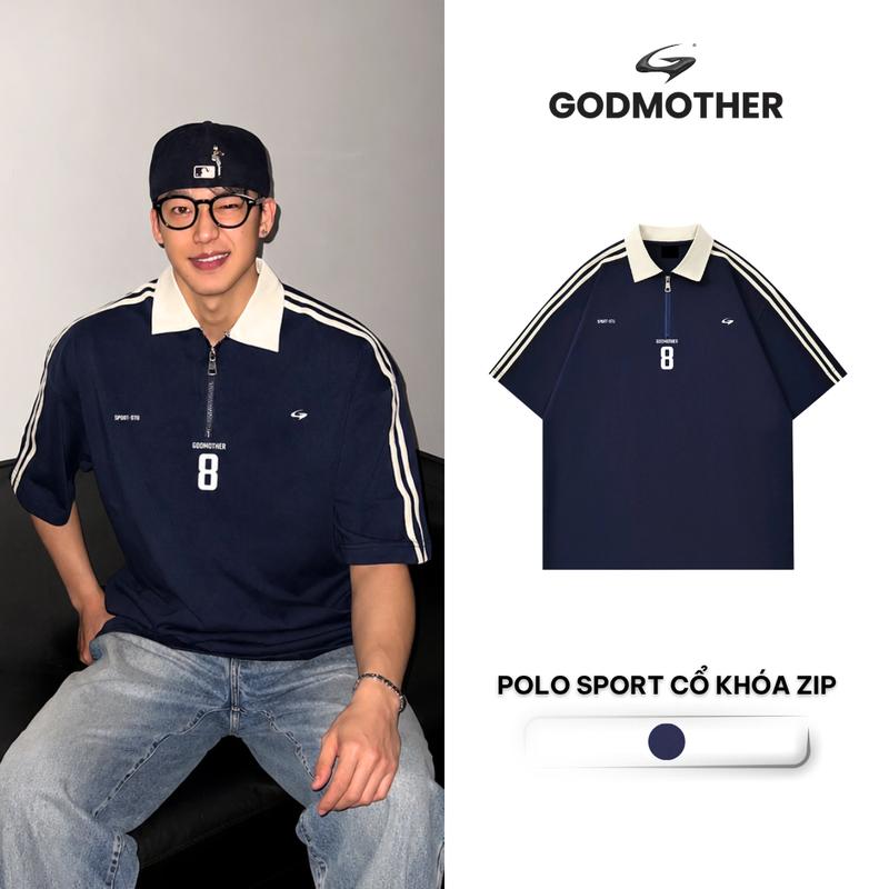 Áo Polo Thể Thao GODMOTHER Áo Cổ Zip Phối Line In Hình Unisex Phong Cách Tối Giản Năng Động PLS26002