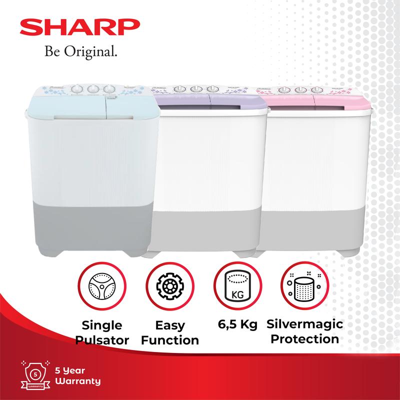 Mesin Cuci 2 Tabung 7 KG SHARP Model ES-T70MW-BL/LC/PK - Pengering - Hemat Energi Air 0