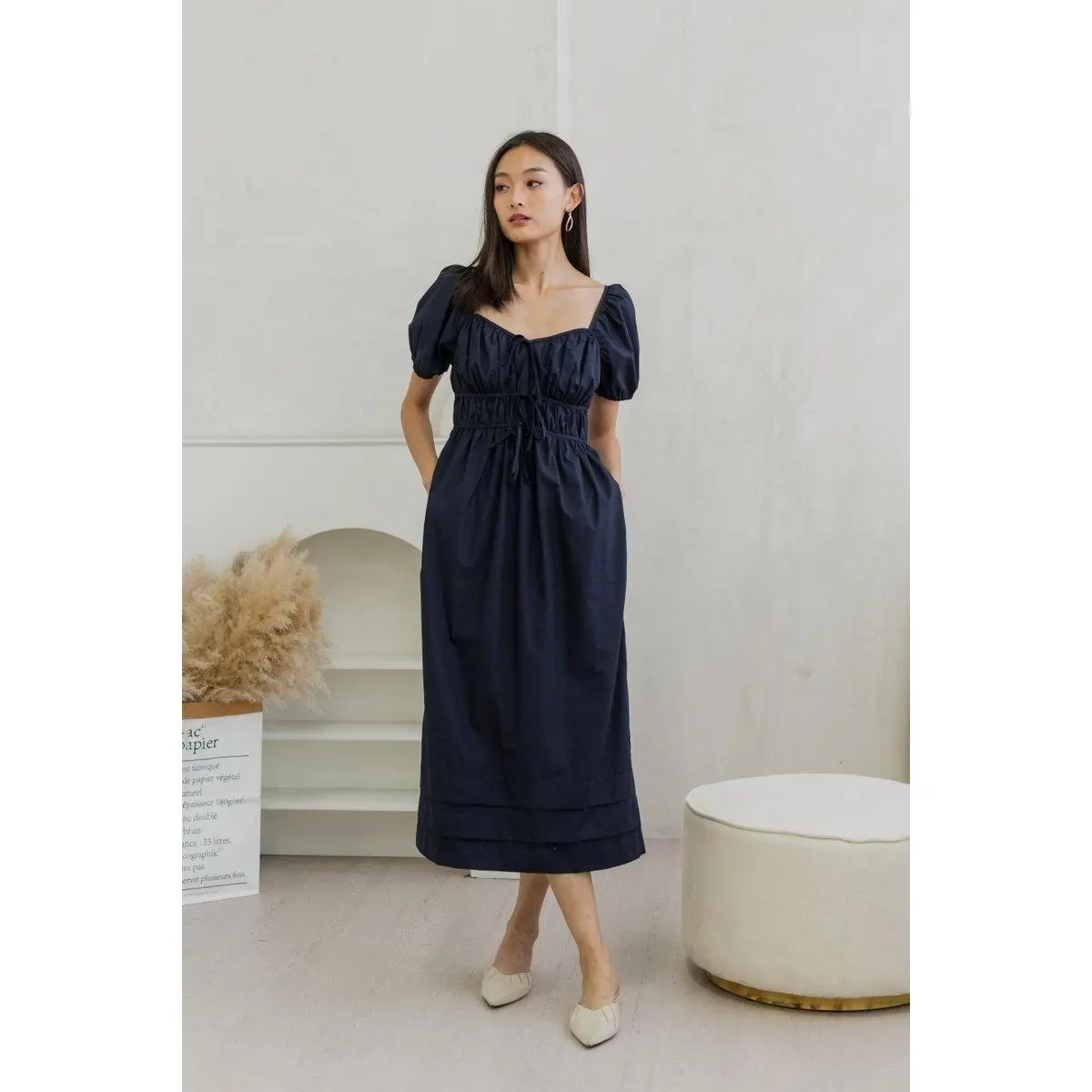 Arlet Tie Ribbon Maxi Dress In Navy