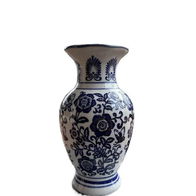 Vas Keramik Klasik Vintage Motif Biru Putih,Porcelain China Putih, Vas Imlek, CNY, Tinggi 20cm Dekorasi Elegan untuk Rumah & Kantor