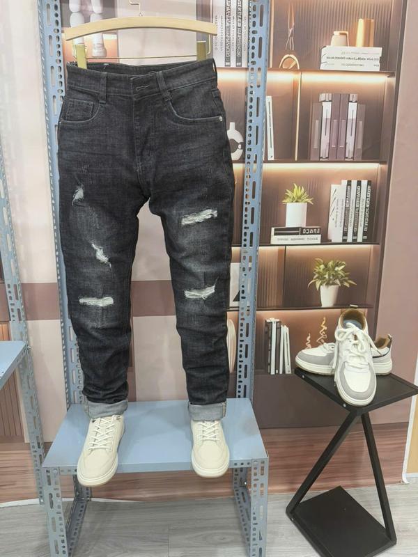  Quần Jean Nam Co Giãn Form Slimfit Màu Xám Đậm Phối Rách Wash Bạc R3340 - Menswear Pants Denim  quan jean 2025 