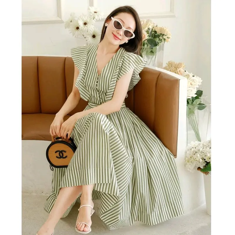 TM 14011 Dress Midi Marilyn Striped Ruffle 2