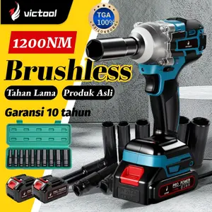 【COD】Victool Impact Wrench Cordless 1200NM Mesin Bor Impact Baterai Brushless Tanpa Kabel Kunci Pas Benturan Tanpa Sikat Torsi Maks 1200Nm Motor Tanpa Sikat 1/2 Inci Mata Bor Garansi 10 Tahun