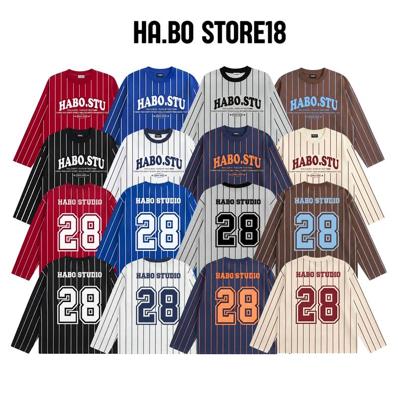 [NEW] Áo Thun Dài Tay Form Boxy HABO.STU In Kẻ Sọc Số 28 Unisex Nam Nữ cá tính trẻ trung năng động