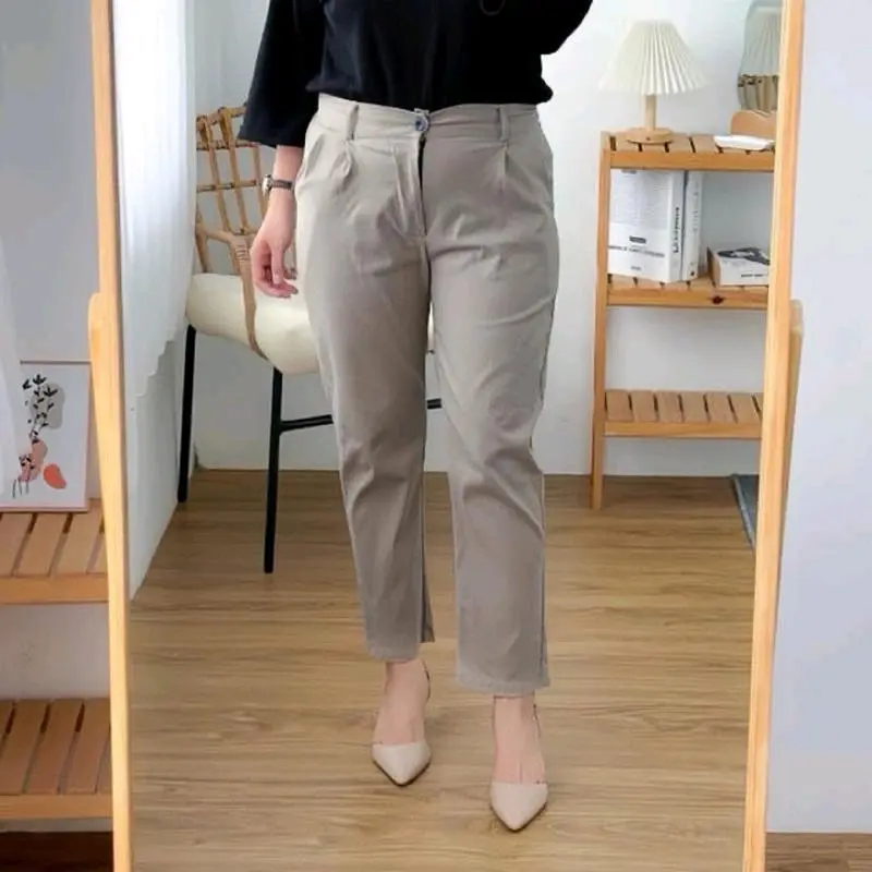 Celana Basic Panjang Wanita Resleting Kain Twill Combed Melar Size Standar jumbo