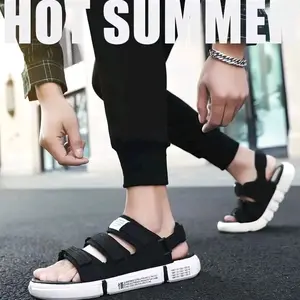 Sendal Dewasa Pria Sendal Gunung Hitam dengan Desain Velcro Nyaman untuk Musim Panas