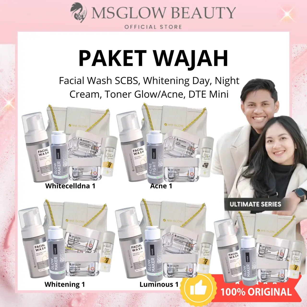MS GLOW PAKET WAJAH ORIGINAL FREE DTE MINI 30ML - Whitening - Luminous - Ultimate - Whitecelldna - Acne